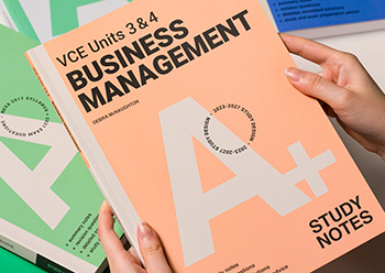Photograph showing VCE Business Management Study Guides from the Cengage A+ series.