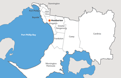 Government –  location map showing suburbs in South East Melbourne.
