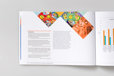 Pages 54–55. Photo of a page spread showing graphic elements on an internal page.