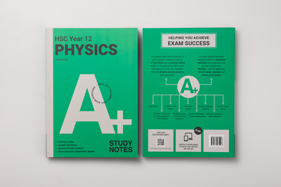 Photo of two books showing front and back cover design for Cengage A+ HSC Year 12 Physics Study Notes.