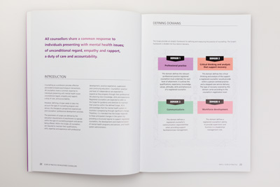 Page spread featuring text and information graphics. 