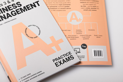 Photo showing the cover design of Practice Exams with Study Notes in the background.