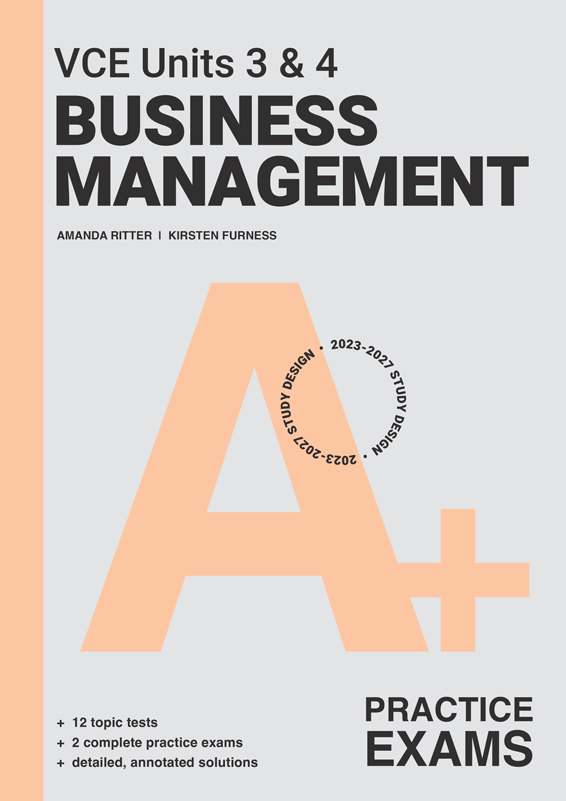 Cover design of Cengage A+ VCE Year 12 Business Management Advanced Practice Exams.