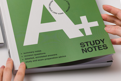 Photograph showing Study Notes cover design.
