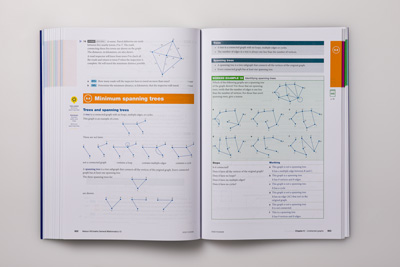 Photo showing a page spread with technical illustrations arranged in the layout design.  