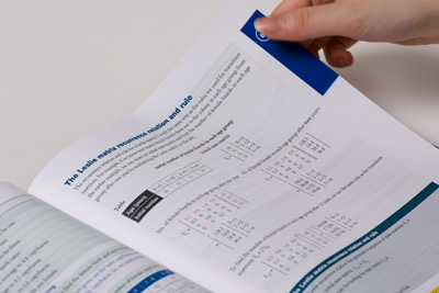 Close-up photo showing a maths page that has been typeset.  